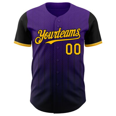 Custom Purple Gold-Black 3D Pattern Design Gradient Geometric Shape Authentic Baseball Jersey