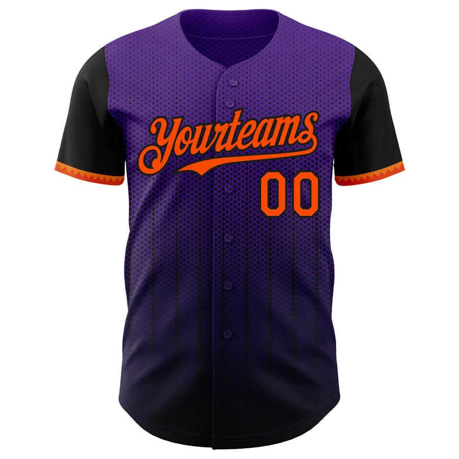 Custom Purple Orange-Black 3D Pattern Design Gradient Geometric Shape Authentic Baseball Jersey