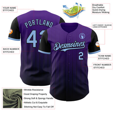 Custom Purple Light Blue-Black 3D Pattern Design Gradient Geometric Shape Authentic Baseball Jersey