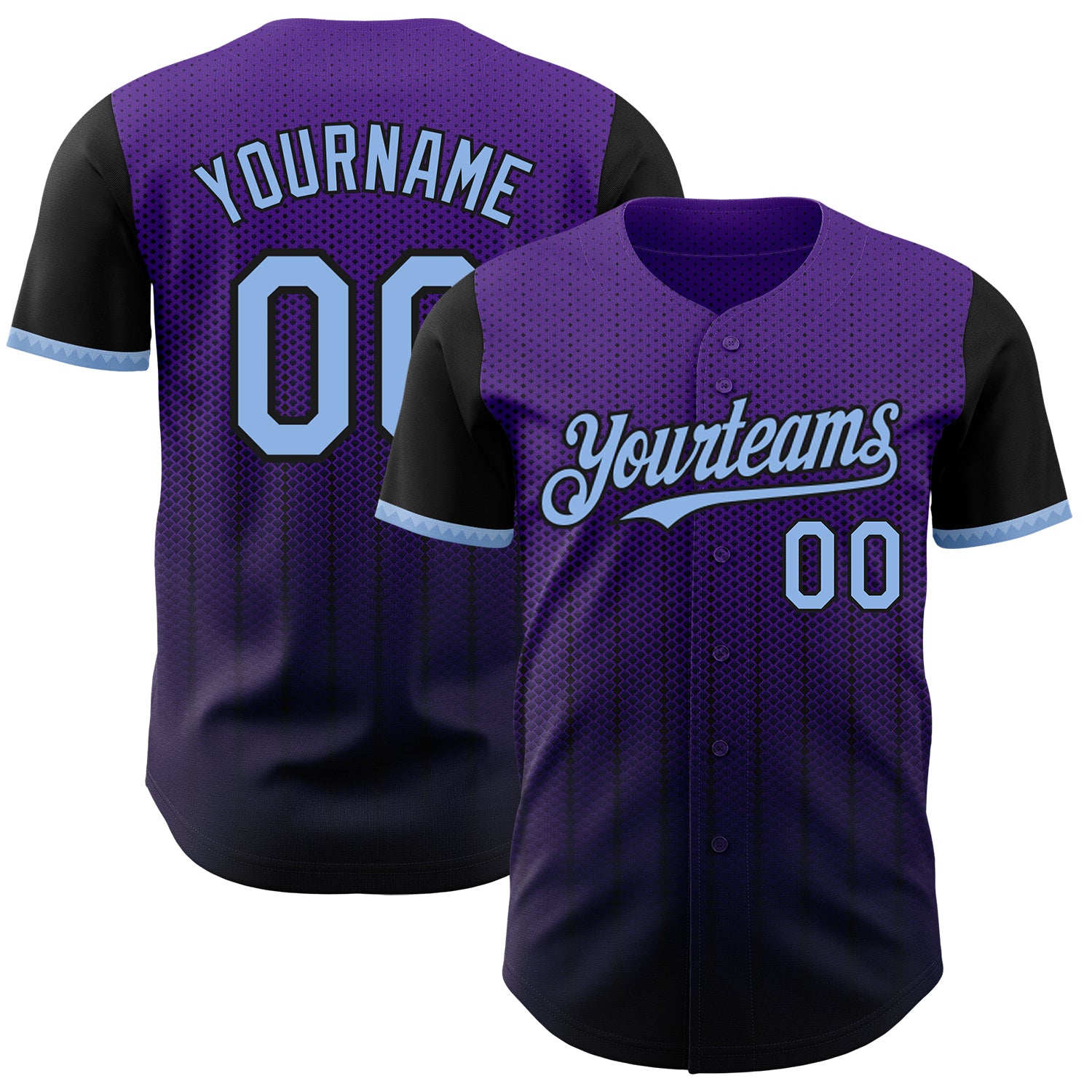 Custom Purple Light Blue-Black 3D Pattern Design Gradient Geometric Shape Authentic Baseball Jersey
