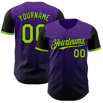 Custom Purple Neon Green-Black 3D Pattern Design Gradient Geometric Shape Authentic Baseball Jersey