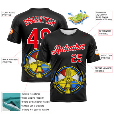 Custom Black Fire Red-White 3D Pattern Design Arrow Archery Bow Target Performance T-Shirt