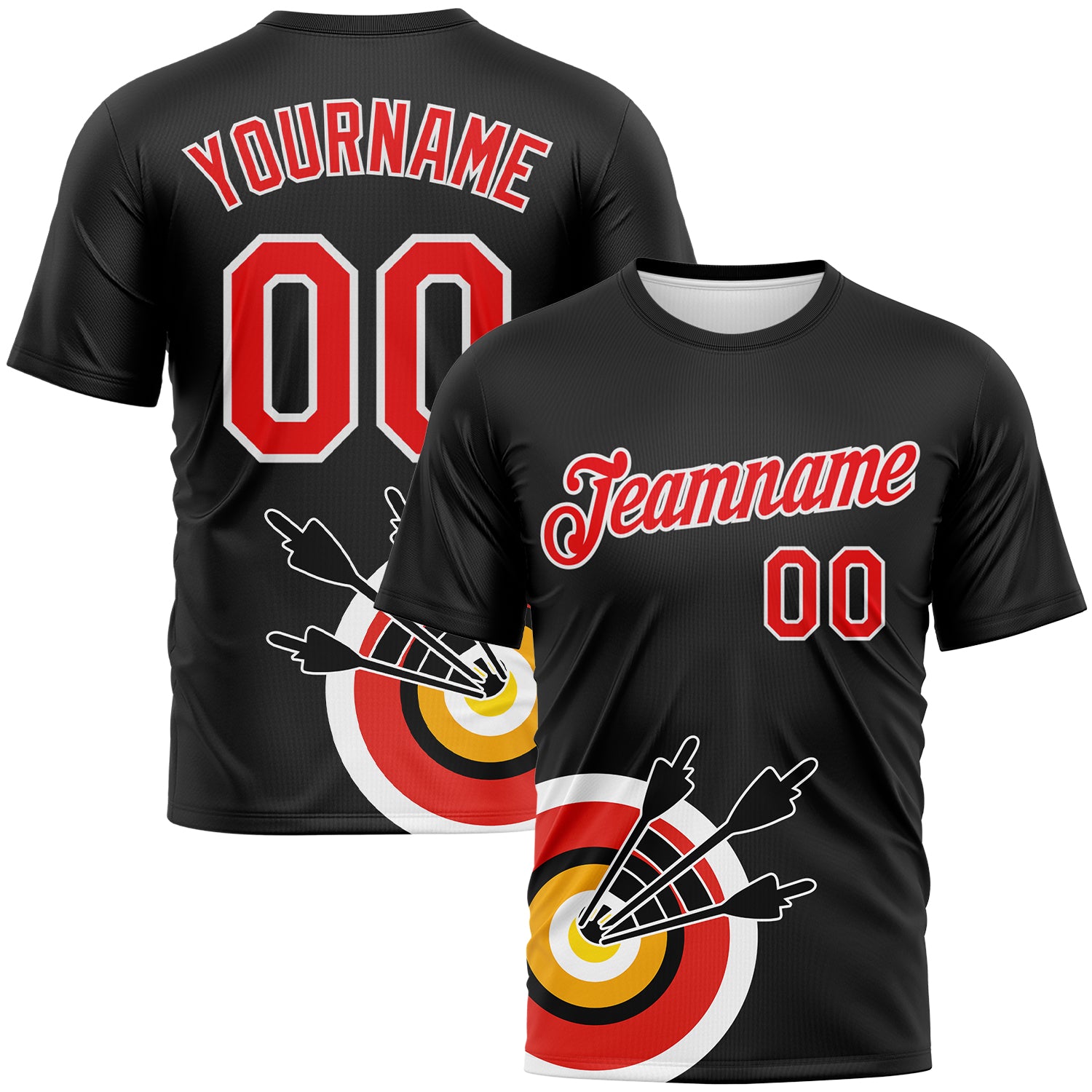 Custom Black Fire Red-White 3D Pattern Design Arrow Archery Bow Target Performance T-Shirt