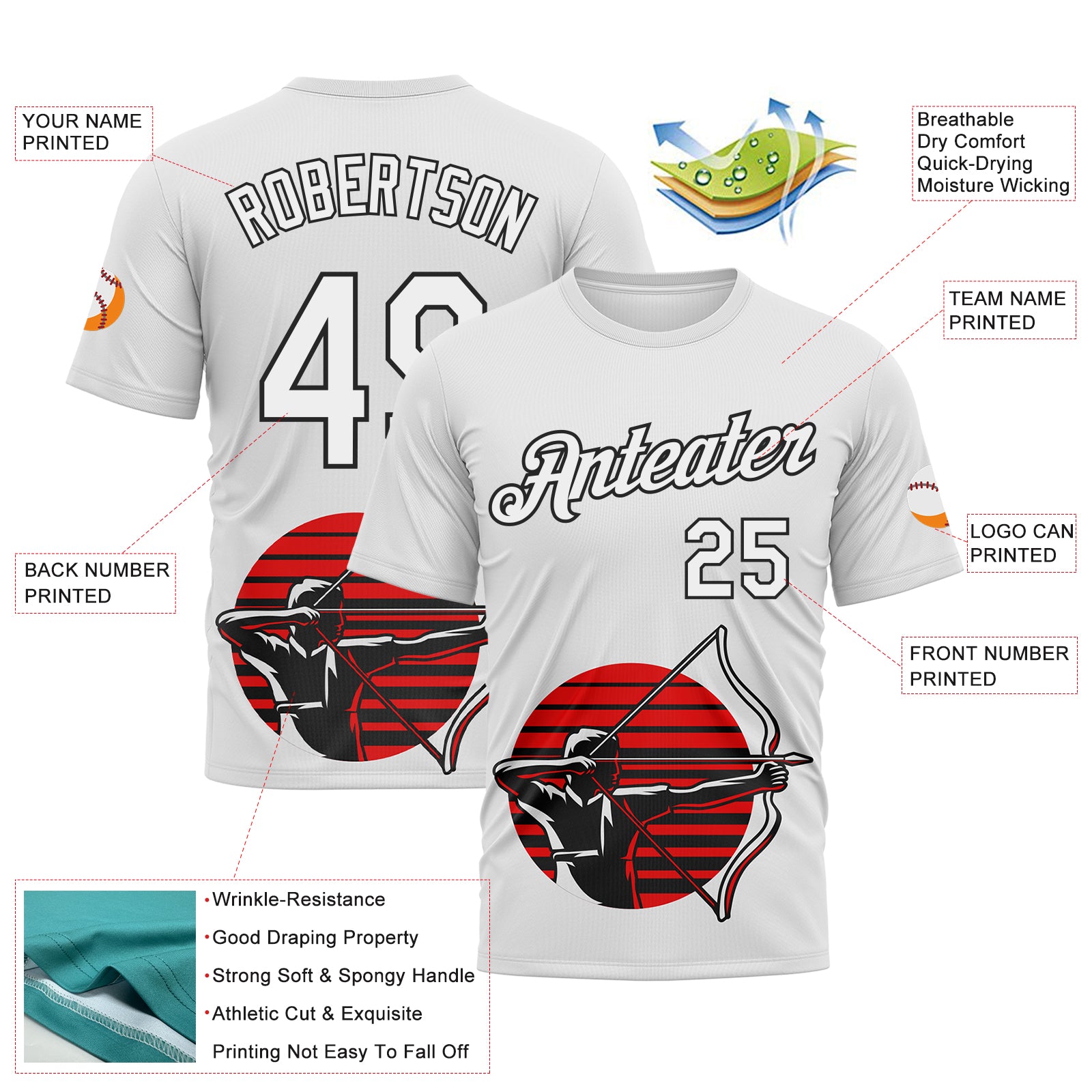 Custom White Black 3D Pattern Design Arrow Archery Bow Target Performance T-Shirt