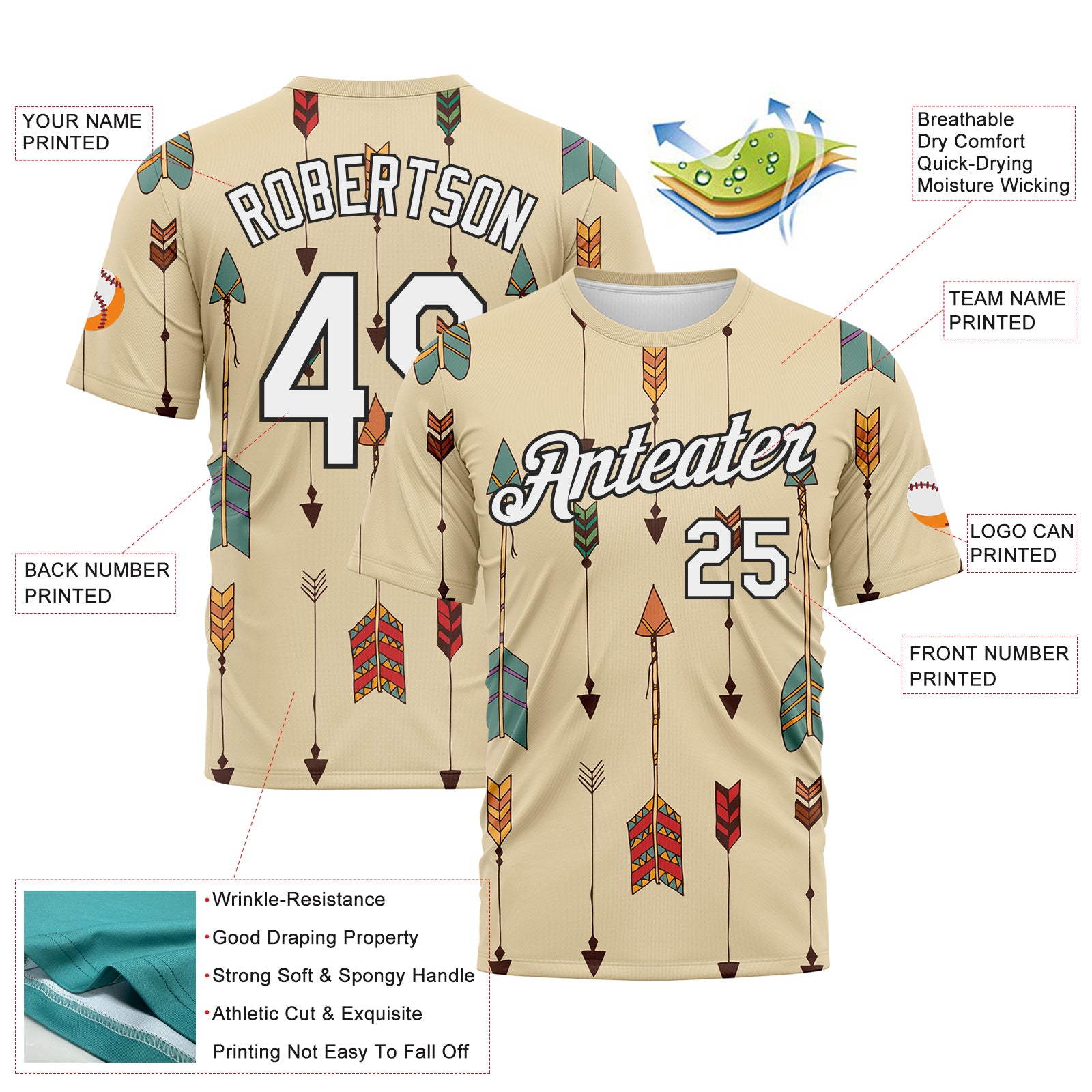 Custom Cream White-Black 3D Pattern Design Arrow Archery Bow Target Performance T-Shirt