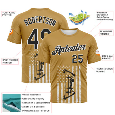 Custom Old Gold Black-White 3D Pattern Design Arrow Archery Bow Target American Flag Performance T-Shirt