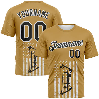 Custom Old Gold Black-White 3D Pattern Design Arrow Archery Bow Target American Flag Performance T-Shirt