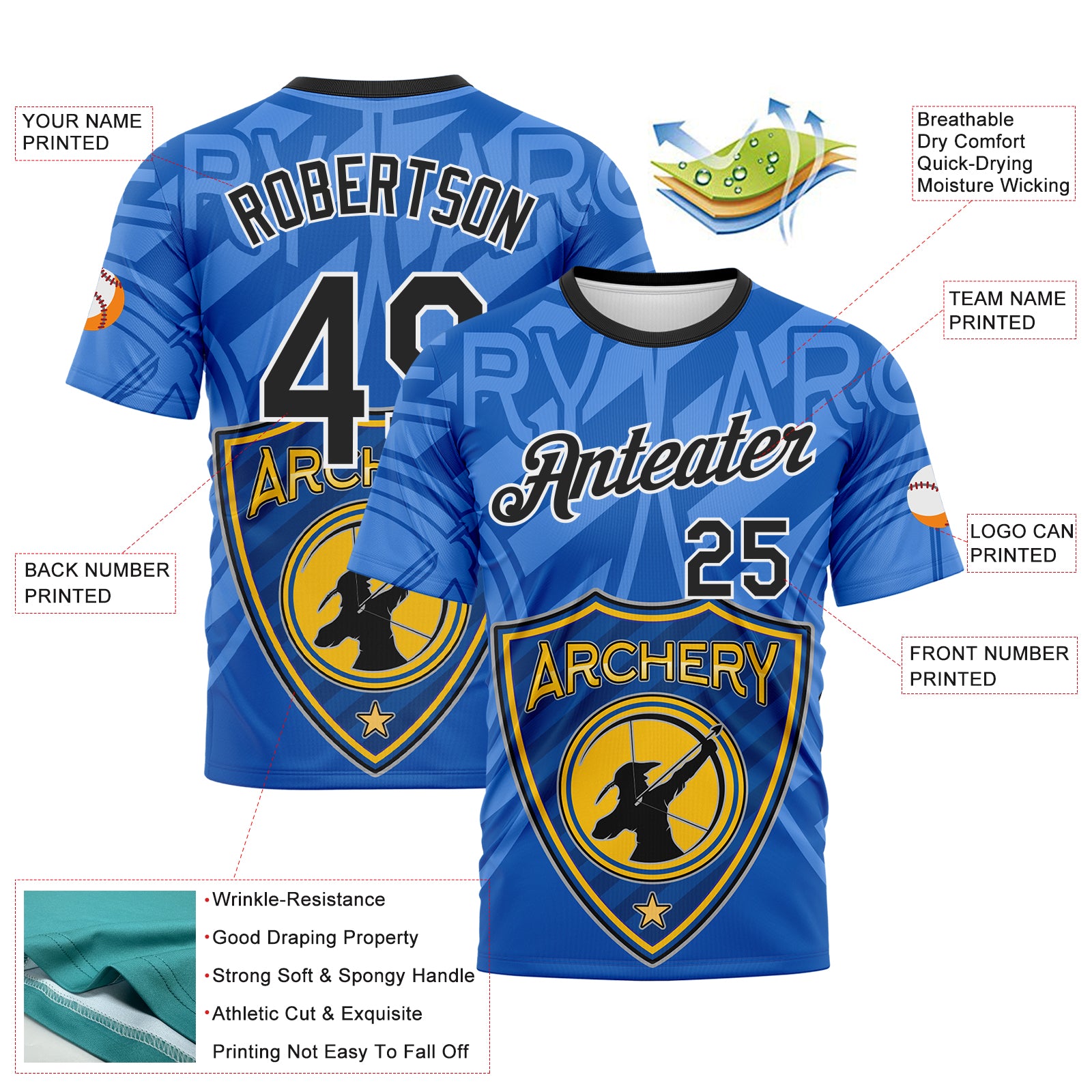 Custom Thunder Blue Black-White 3D Pattern Design Arrow Archery Bow Target Performance T-Shirt