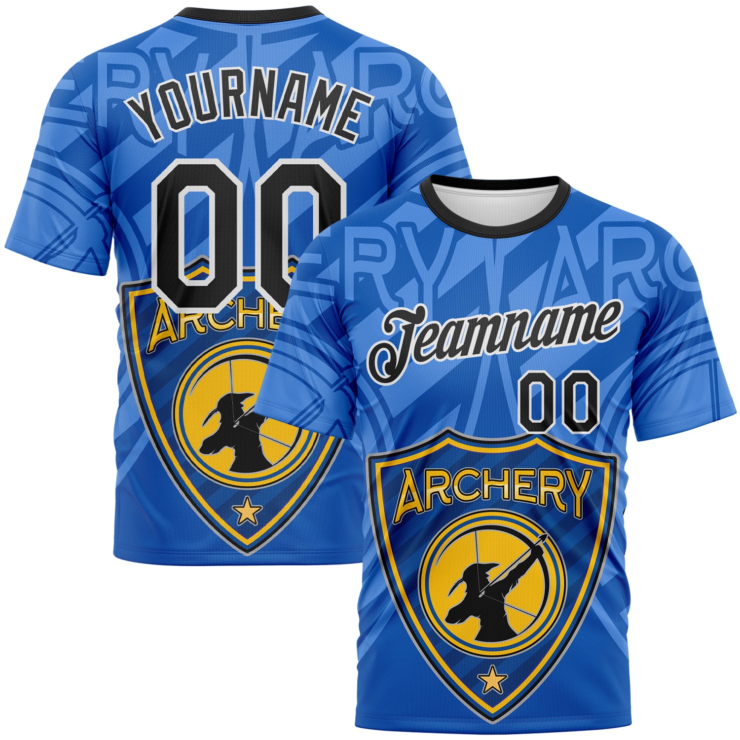 Custom Thunder Blue Black-White 3D Pattern Design Arrow Archery Bow Target Performance T-Shirt
