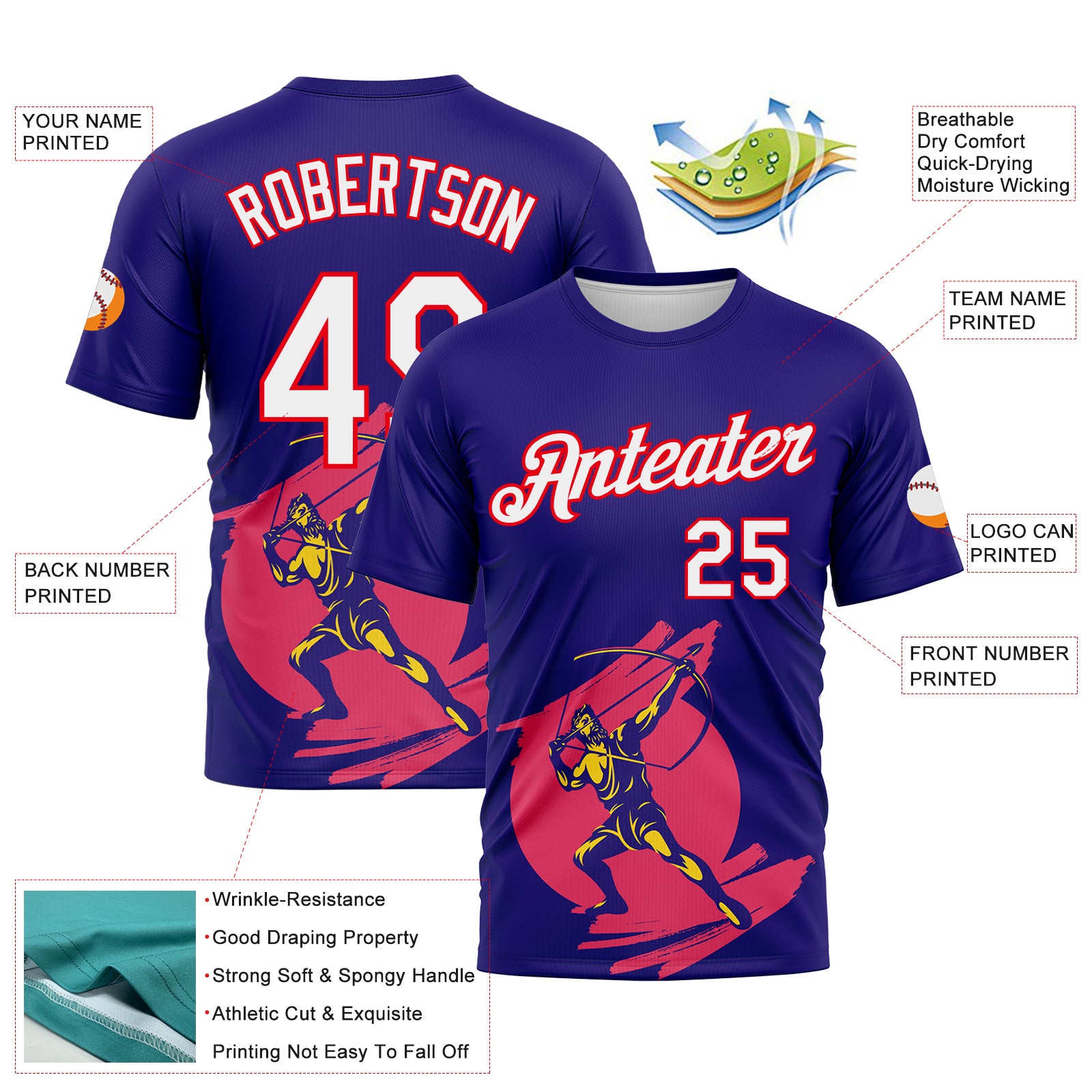 Custom Dark Purple White-Fire Red 3D Pattern Design Arrow Archery Bow Target Performance T-Shirt