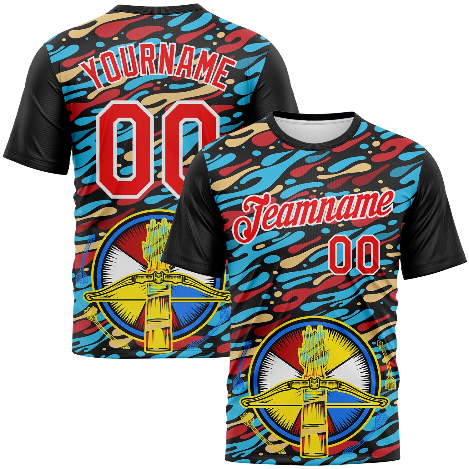 Custom Black Fire Red-White 3D Pattern Design Arrow Archery Bow Target Performance T-Shirt