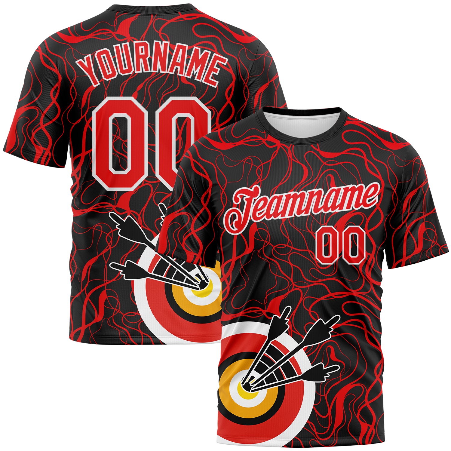 Custom Black Fire Red-White 3D Pattern Design Arrow Archery Bow Target Performance T-Shirt