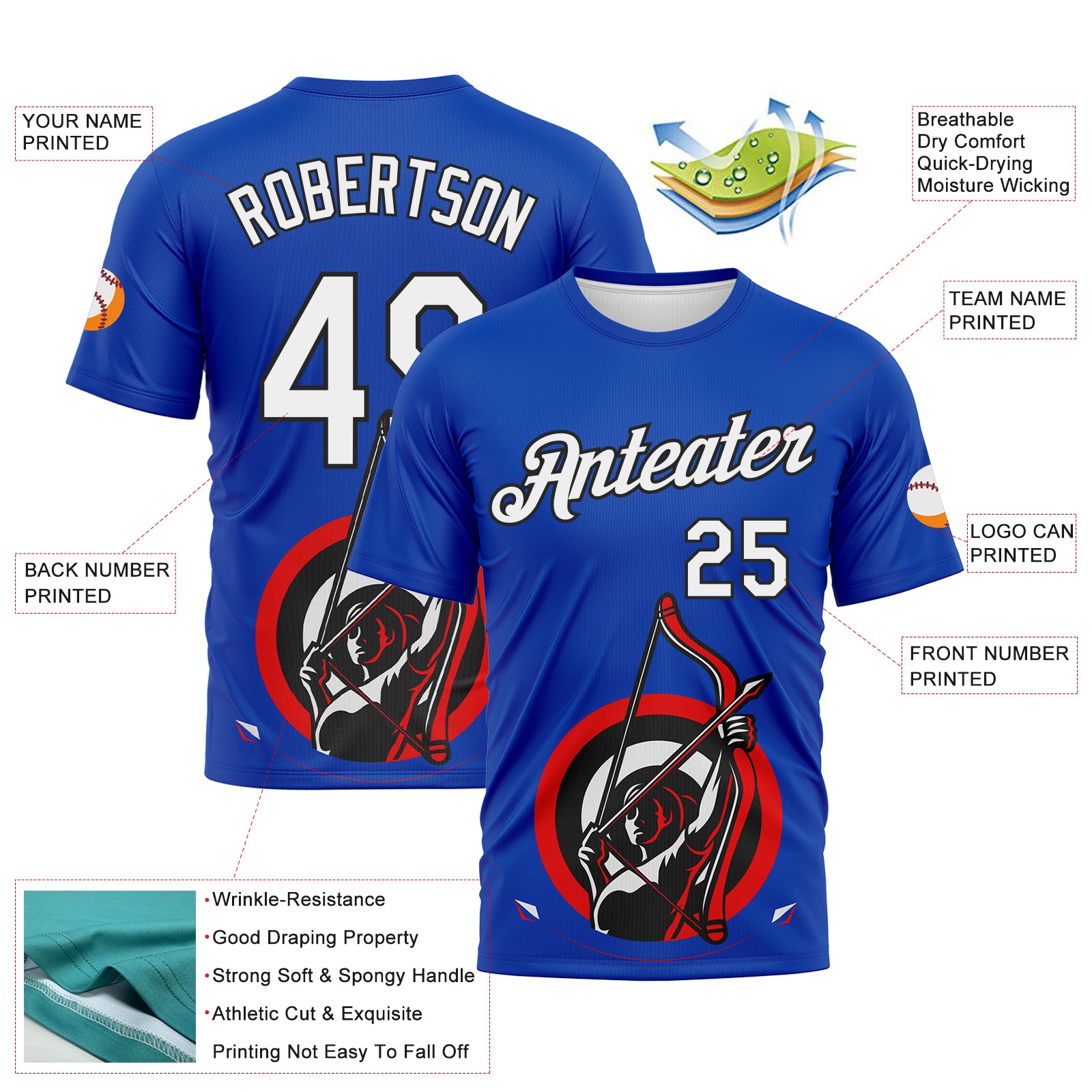 Custom Thunder Blue White-Black 3D Pattern Design Arrow Archery Bow Target Performance T-Shirt