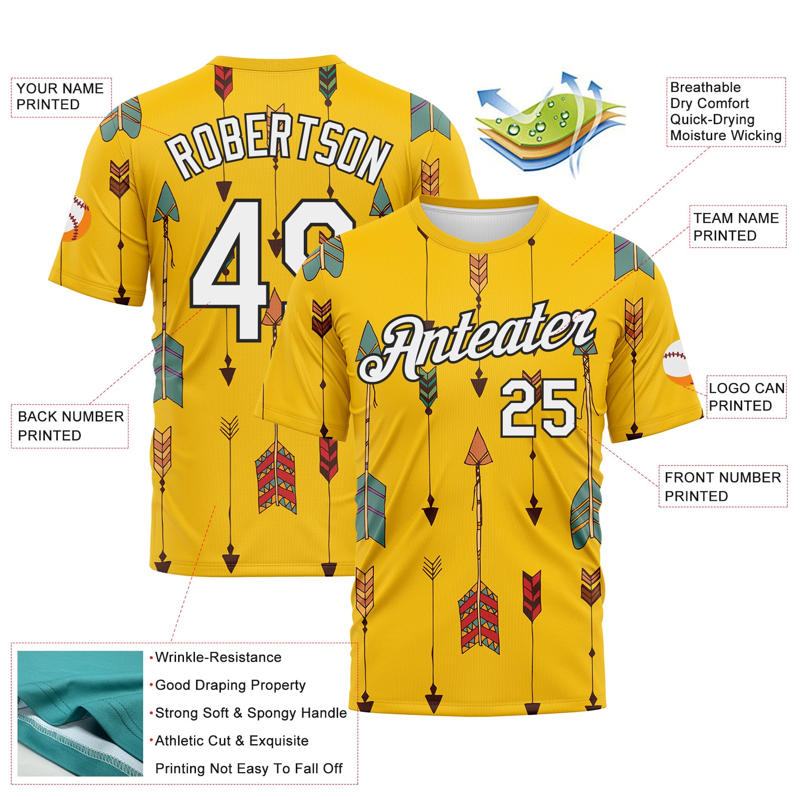 Custom Yellow White-Black 3D Pattern Design Arrow Archery Bow Target Performance T-Shirt