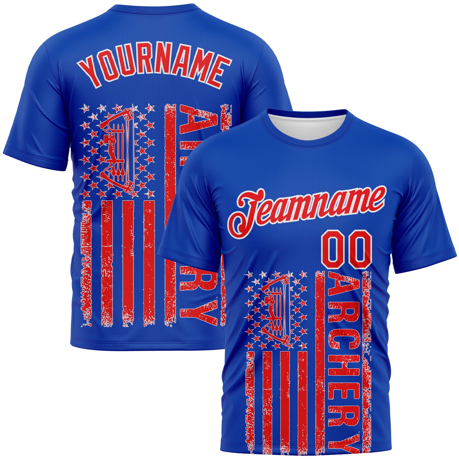 Custom Thunder Blue Fire Red-White 3D Pattern Design Arrow Archery Bow Target American Flag Performance T-Shirt