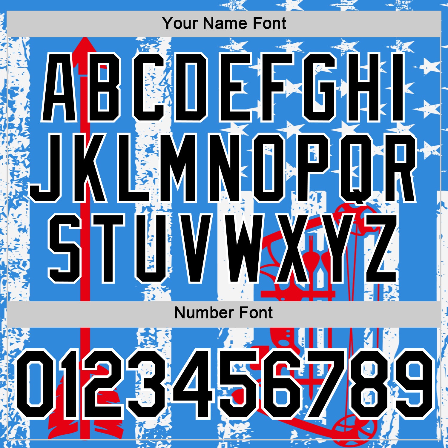 Custom Powder Blue Black Fire Red-White 3D Pattern Design Arrow Archery Bow Target American Flag Performance T-Shirt