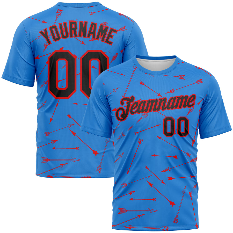 Custom Powder Blue Black-Fire Red 3D Pattern Design Arrow Archery Bow Target Performance T-Shirt