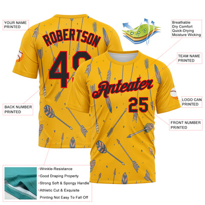 Custom Gold Black-Fire Red 3D Pattern Design Arrow Archery Bow Target Performance T-Shirt