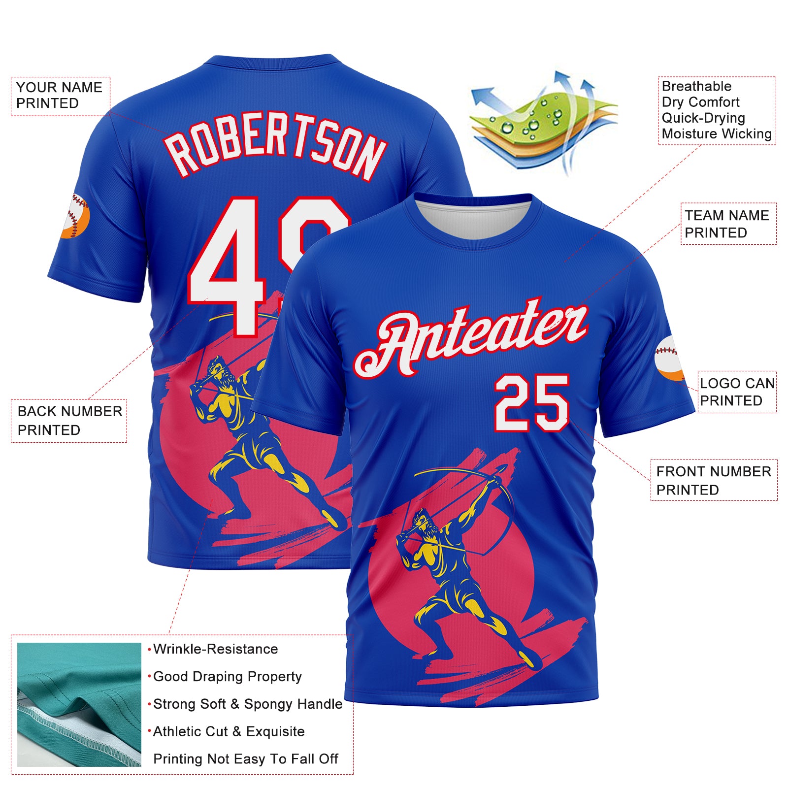 Custom Thunder Blue White-Fire Red 3D Pattern Design Arrow Archery Bow Target Performance T-Shirt