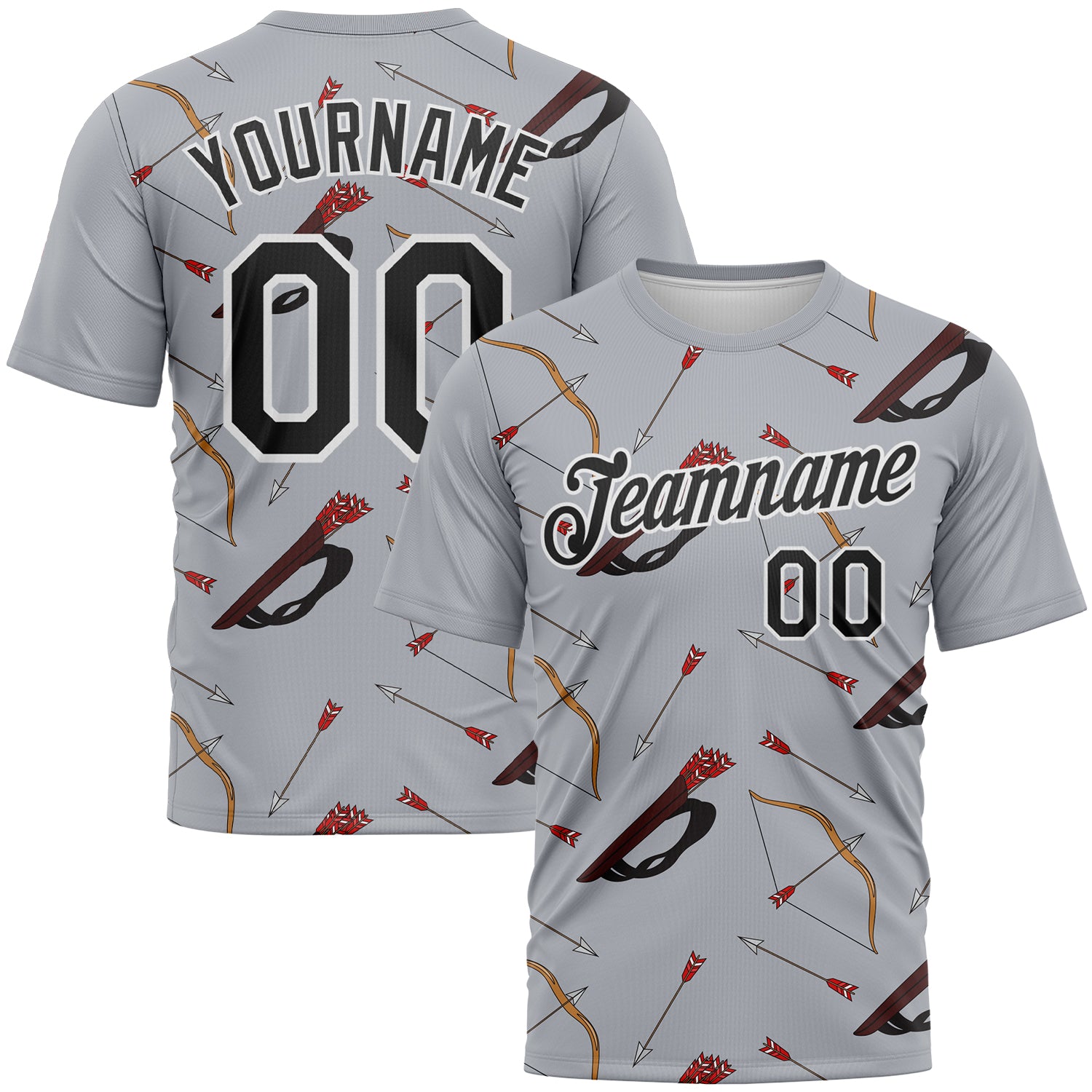 Custom Gray Black-White 3D Pattern Design Arrow Archery Bow Target Performance T-Shirt