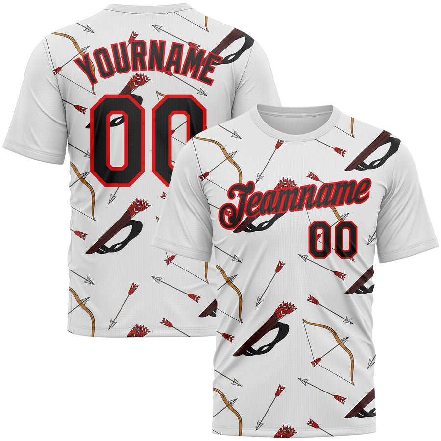 Custom White Black-Fire Red 3D Pattern Design Arrow Archery Bow Target Performance T-Shirt