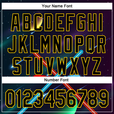 Custom Black Yellow 3D Pattern Design Outer Space Light Swords Authentic Baseball Jersey
