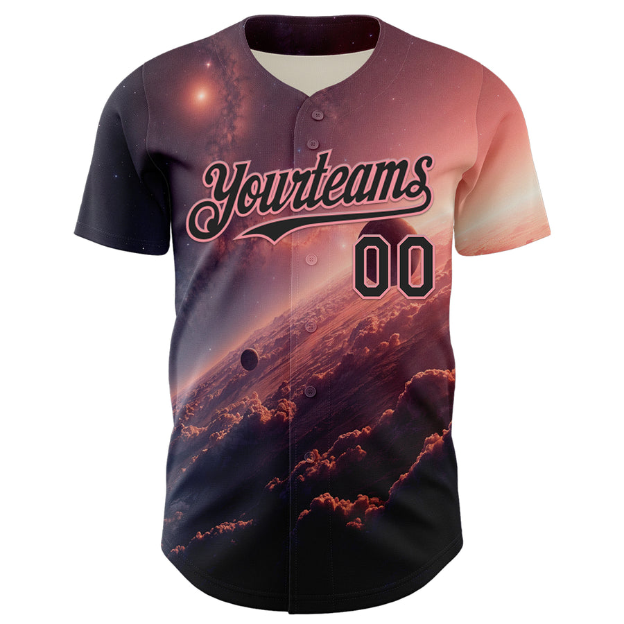 Custom Black Medium Pink 3D Pattern Design Outer Space Solar Authentic Baseball Jersey