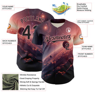 Custom Black Medium Pink 3D Pattern Design Outer Space Solar Authentic Baseball Jersey