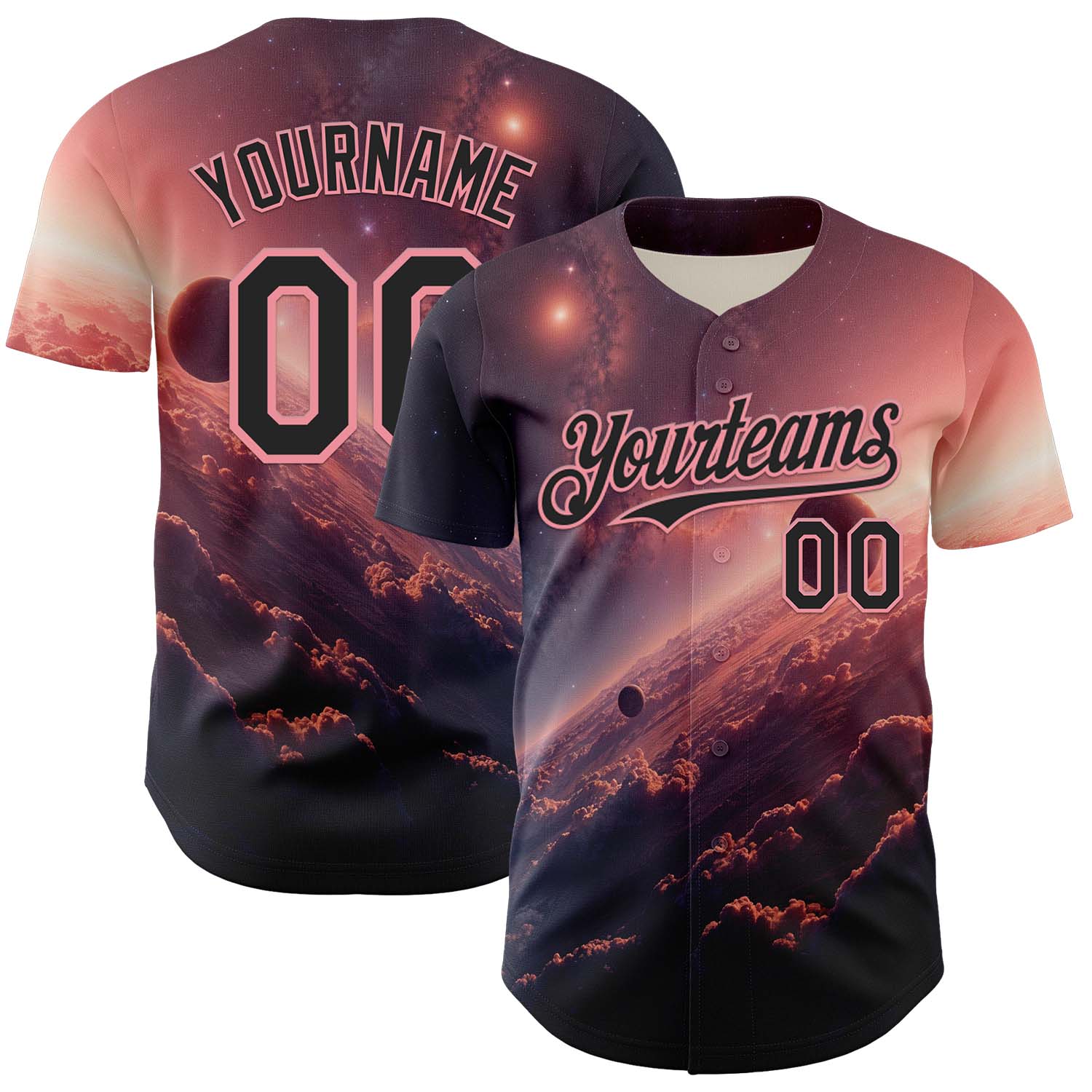 Custom Black Medium Pink 3D Pattern Design Outer Space Solar Authentic Baseball Jersey