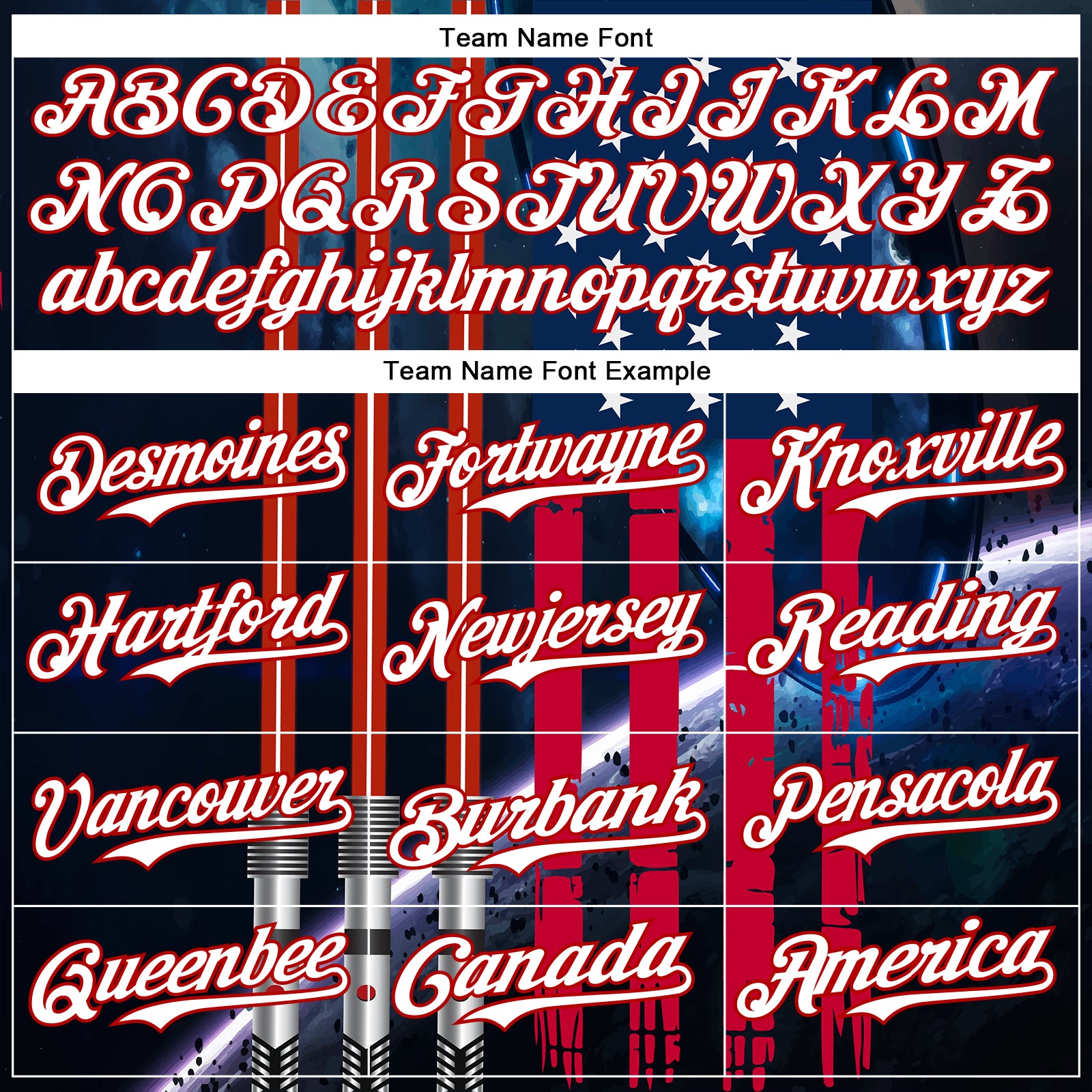 Custom Blue White-Red 3D Pattern Design American Flag Outer Space Light Swords Authentic Baseball Jersey