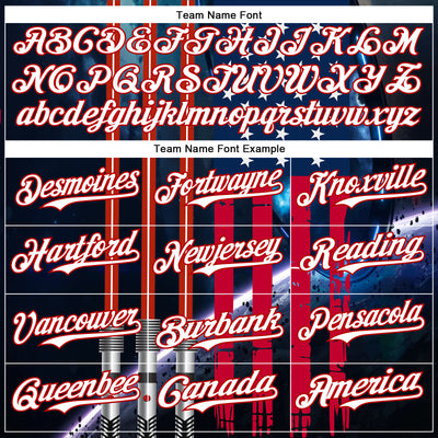 Custom Blue White-Red 3D Pattern Design American Flag Outer Space Light Swords Authentic Baseball Jersey