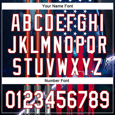 Custom Blue White-Red 3D Pattern Design American Flag Outer Space Light Swords Authentic Baseball Jersey