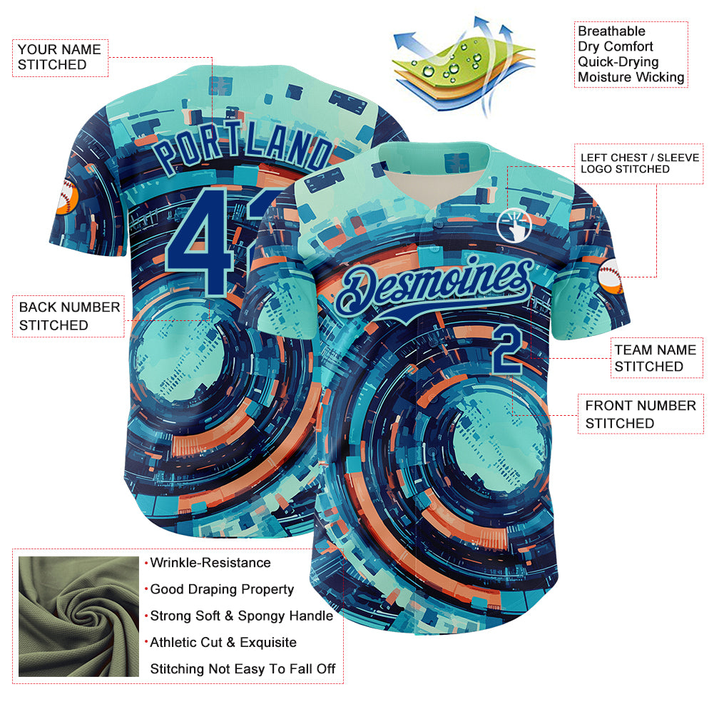 Custom Blue Royal-Ice Blue 3D Pattern Design Outer Space Authentic Baseball Jersey