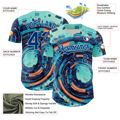 Custom Blue Royal-Ice Blue 3D Pattern Design Outer Space Authentic Baseball Jersey