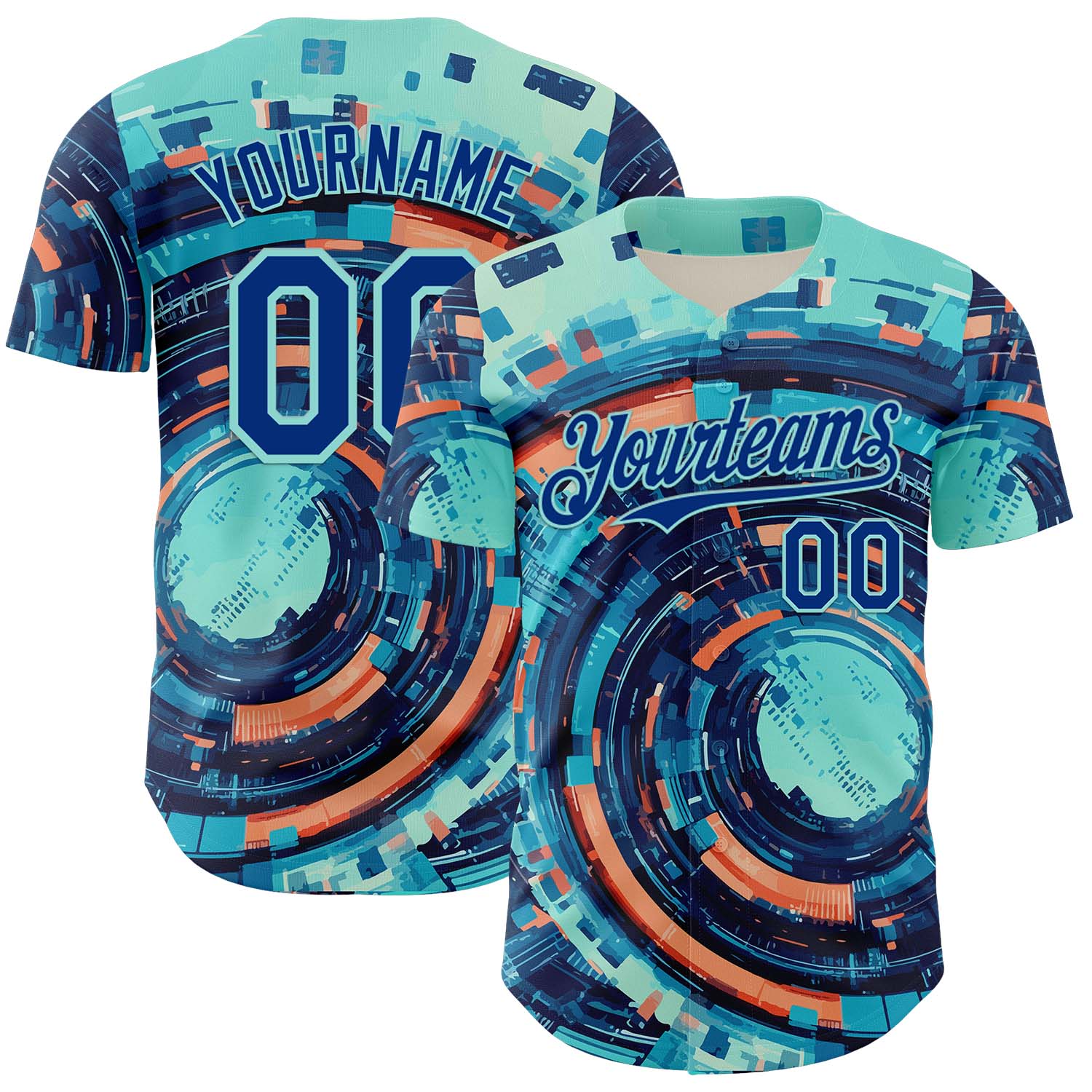 Custom Blue Royal-Ice Blue 3D Pattern Design Outer Space Authentic Baseball Jersey