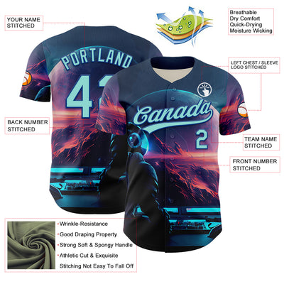 Custom Blue Ice Blue-Royal 3D Pattern Design Outer Space Starships Authentic Baseball Jersey
