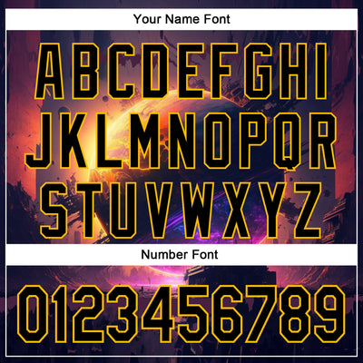 Custom Black Gold 3D Pattern Design Outer Space Solar Authentic Baseball Jersey