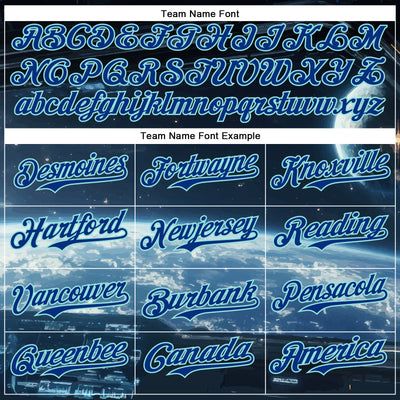 Custom Black Royal-Ice Blue 3D Pattern Design Outer Space Starships Authentic Baseball Jersey