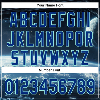 Custom Black Royal-Ice Blue 3D Pattern Design Outer Space Starships Authentic Baseball Jersey