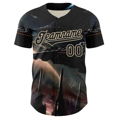 Custom Black City Cream 3D Pattern Design Outer Space Starships Authentic Baseball Jersey