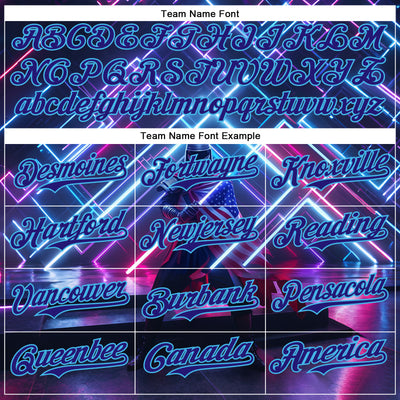 Custom Blue Dark Purple-Sky Blue 3D Pattern Design Outer Space Light Swords American Flag Authentic Baseball Jersey