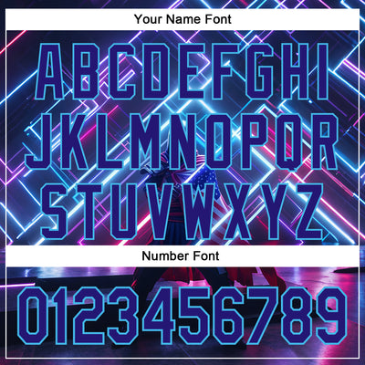 Custom Blue Dark Purple-Sky Blue 3D Pattern Design Outer Space Light Swords American Flag Authentic Baseball Jersey