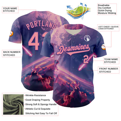 Custom Purple Medium Pink 3D Pattern Design Outer Space Authentic Baseball Jersey
