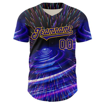 Custom Blue Dark Purple-Gold 3D Pattern Design Outer Space Time Travel Authentic Baseball Jersey