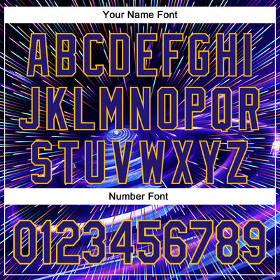 Custom Blue Dark Purple-Gold 3D Pattern Design Outer Space Time Travel Authentic Baseball Jersey