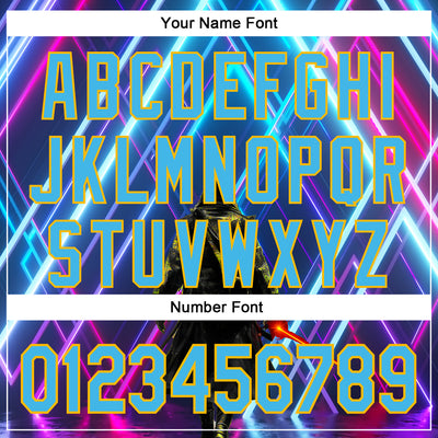 Custom Blue Sky Blue-Gold 3D Pattern Design Outer Space Light Swords Authentic Baseball Jersey