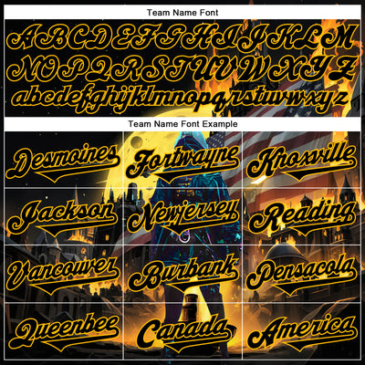 Custom Black Gold 3D Pattern Design Outer Space Starships American Flag Authentic Baseball Jersey