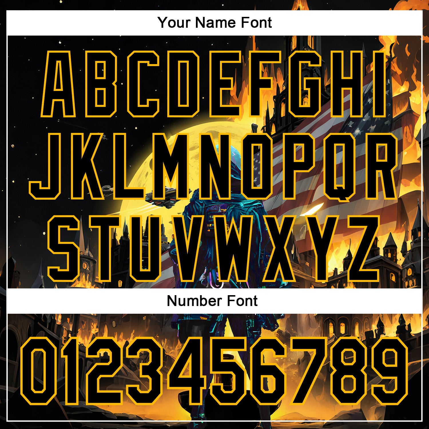 Custom Black Gold 3D Pattern Design Outer Space Starships American Flag Authentic Baseball Jersey