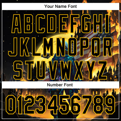 Custom Black Gold 3D Pattern Design Outer Space Starships American Flag Authentic Baseball Jersey