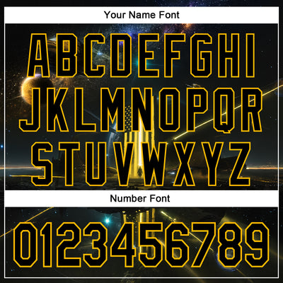 Custom Black Gold 3D Pattern Design Outer Space Light Swords American Flag Authentic Baseball Jersey